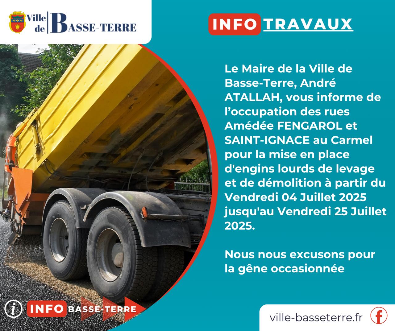 Info Travaux – Travaux au carmel du 04 juillet 2025 au 25 juillet 2025